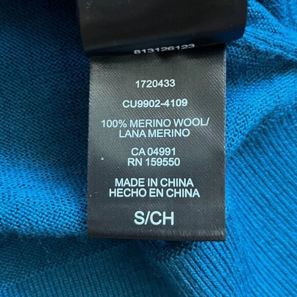Katherine Barclay New Extra Fine Merino Wool V Neck Sweater Size S Teal Blue NWT - Picture 6 of 8